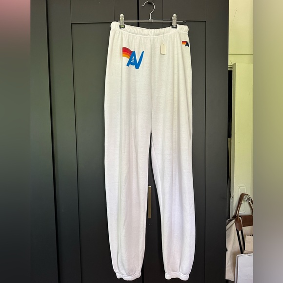 NWT AVIATOR NATION LOGO SWEATPANTS - WHITE MEDIUM - Picture 3 of 7